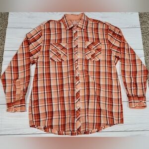 Michael Brandon Orange & White Plaid Casual Long Sleeve Shirt Sz L